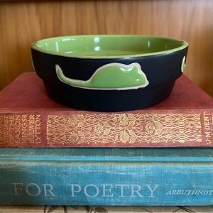 Cat & Mouse Ceramic Bowl Cat Food Dish Matte Black Glossy Green Kitten